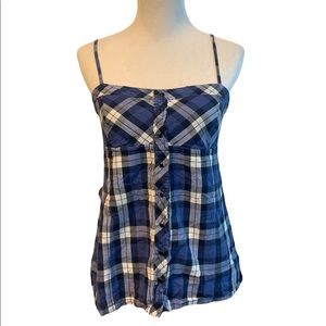 Tattoo | Blue & White Plaid Design Tank Top